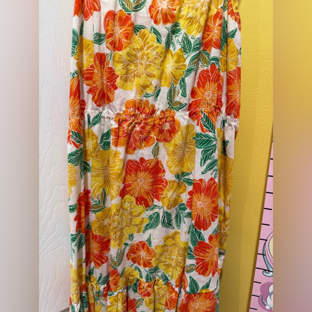 Zara Orange Floral Ruffled Linen Blend Sundress 11-12Y - Picture 12 of 13
